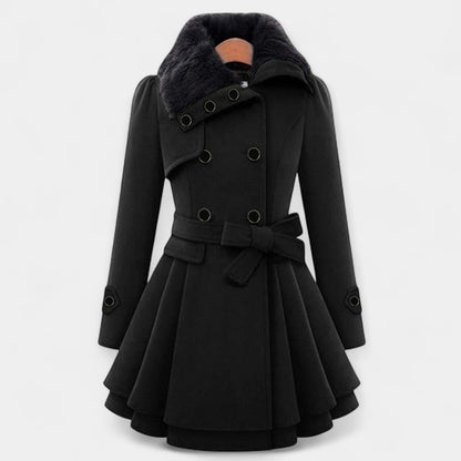 Gleame.-Coat-Gleame | Dames mantel met ceintuur en imitatiebontkraag
