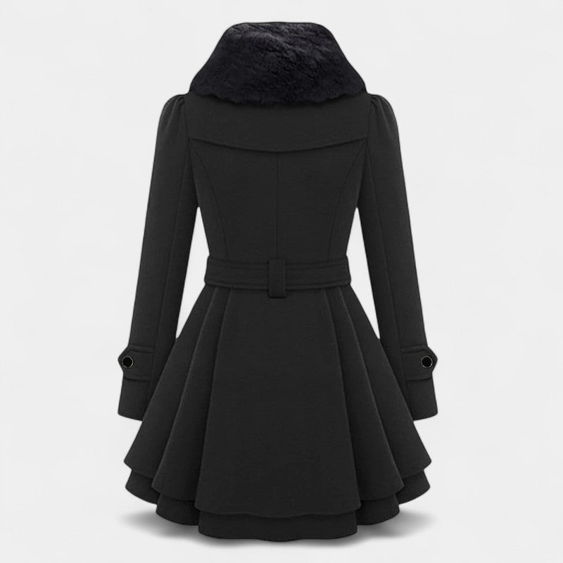 Gleame.-Coat-Gleame | Dames mantel met ceintuur en imitatiebontkraag