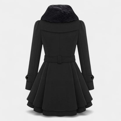 Gleame.-Coat-Gleame | Dames mantel met ceintuur en imitatiebontkraag