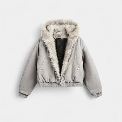 Gleame.-Dames jas-Gleame | Dames Jas Kort Model Zwart Capuchon met Randafwerking Ritssluiting