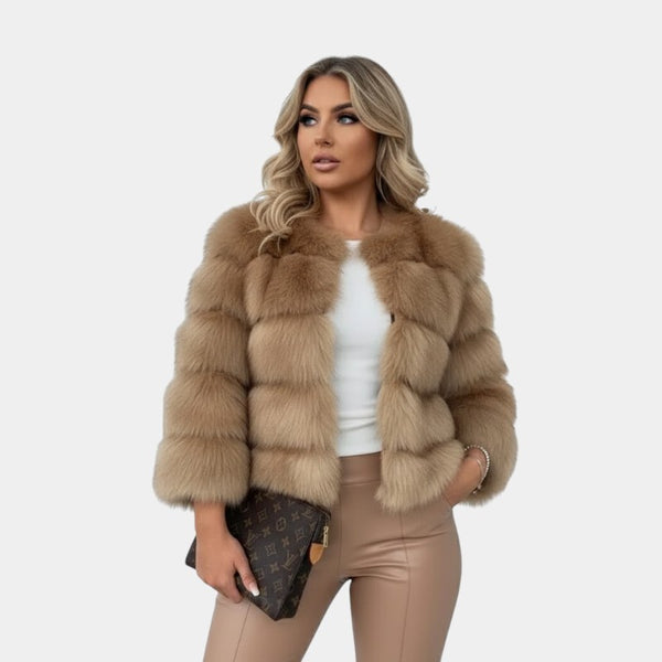 Gleame.-Damesjas-Gleame | Dames Jas van Imitatiebont met Driekwartmouwen en Haaksluiting