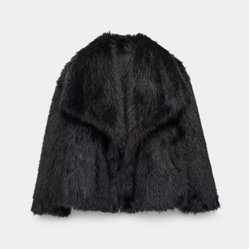 Gleame.-Damesjas-Gleame | Dames Jas van Imitatiebont met Kraag en Ritssluiting