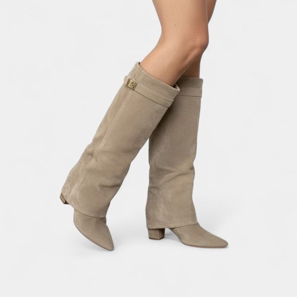 Gleame.-Dameslaarzen-Gleame | Dames Suèdelaarzen met Brede Schacht en Lage Hak