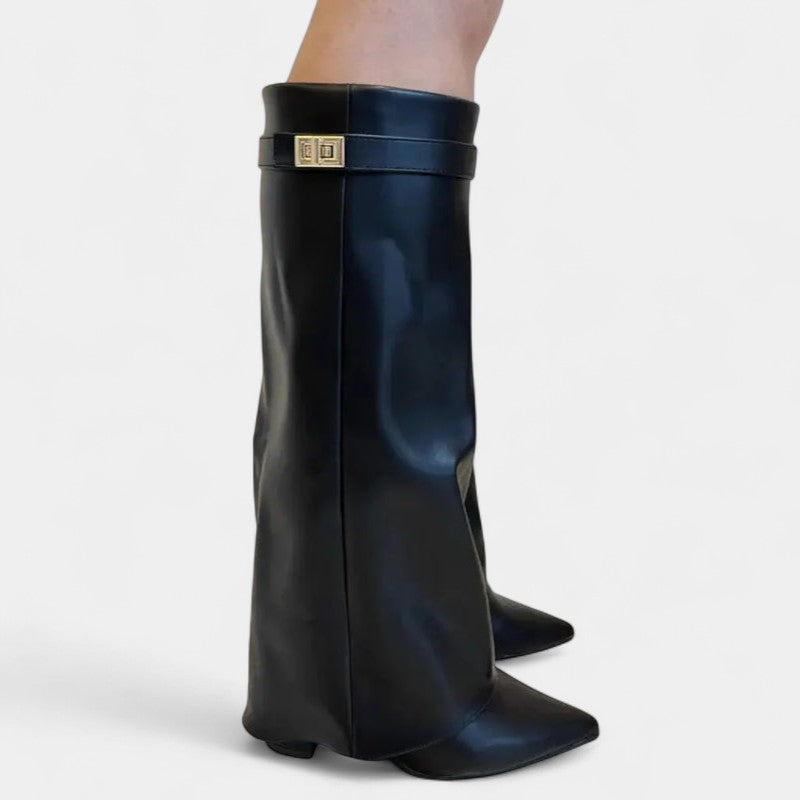 Gleame.-Dameslaarzen-Gleame | Dames Suèdelaarzen met Brede Schacht en Lage Hak