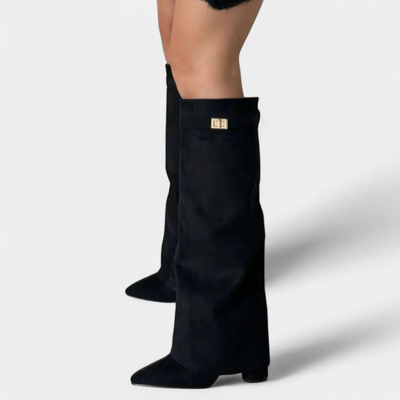 Gleame.-Dameslaarzen-Gleame | Dames Suèdelaarzen met Brede Schacht en Lage Hak