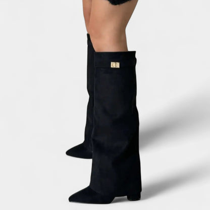 Gleame.-Dameslaarzen-Gleame | Dames Suèdelaarzen met Brede Schacht en Lage Hak