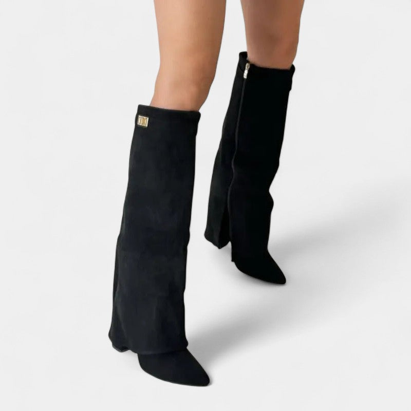 Gleame.-Dameslaarzen-Gleame | Dames Suèdelaarzen met Brede Schacht en Lage Hak