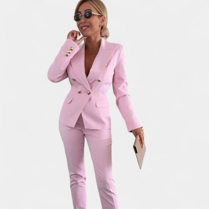 Gleame.-Damespak-Gleame | Dames 2 delig Pak met Colbert met DubbeleKnoopsluiting en Smalle Pasvorm