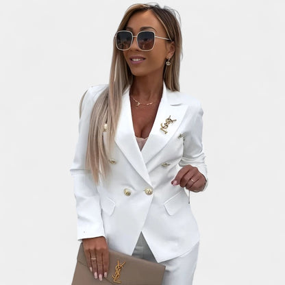 Gleame.-Damespak-Gleame | Dames 2 delig Pak met Colbert met DubbeleKnoopsluiting en Smalle Pasvorm