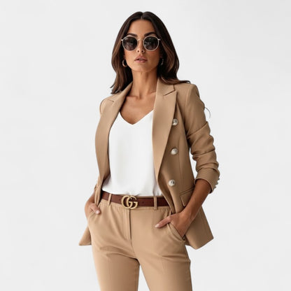 Gleame.-Damespak-Gleame | Dames 2 delig Pak met Colbert met DubbeleKnoopsluiting en Smalle Pasvorm