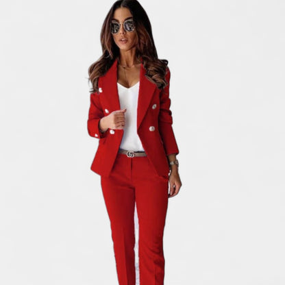 Gleame.-Damespak-Gleame | Dames 2 delig Pak met Colbert met DubbeleKnoopsluiting en Smalle Pasvorm