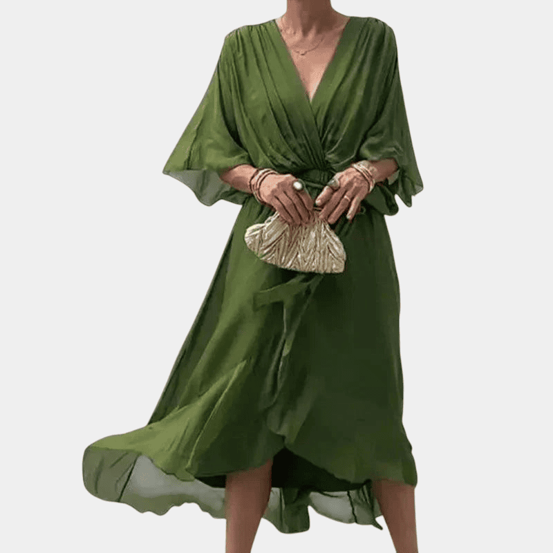 Gleame.-Dresses-Gleame Lange Jurk - Elegante chiffon midi dress met halflange mouwen