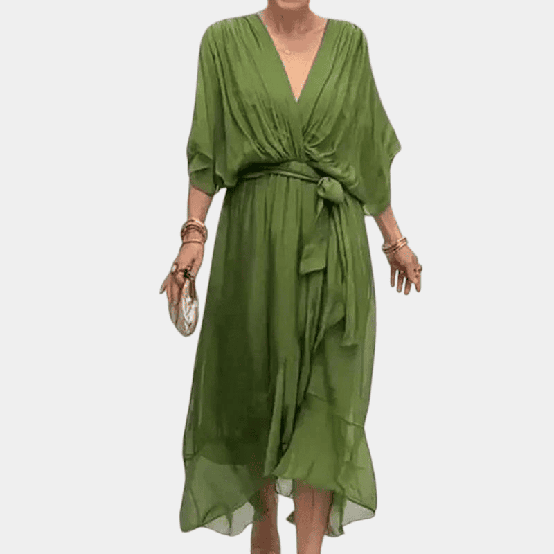Gleame.-Dresses-Gleame Lange Jurk - Elegante chiffon midi dress met halflange mouwen