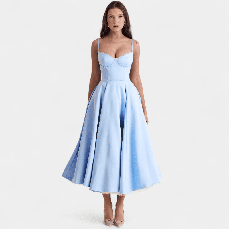 Gleame.-Dresses-Gleame Lange Jurk - Elegante vintage maxi dress met corset en volle rok