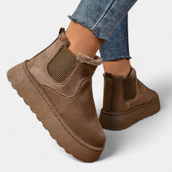 Gleame.-Enkellaars-Gleame | Dames Enkellaarsjes Plateauzool Pluche Voering Chelsea Stijl