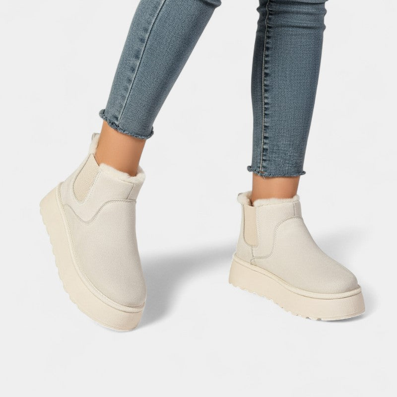 Gleame.-Enkellaars-Gleame | Dames Enkellaarsjes Plateauzool Pluche Voering Chelsea Stijl