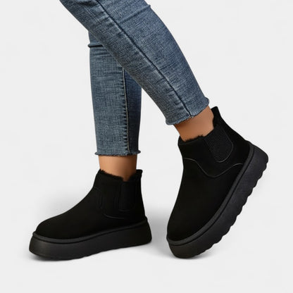 Gleame.-Enkellaars-Gleame | Dames Enkellaarsjes Plateauzool Pluche Voering Chelsea Stijl