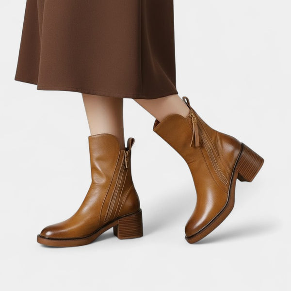 Gleame.-Enkellaars-Gleame | Dames Enkellaarzen van Leer met Ritssluiting aan de Zijkant en Blokhak