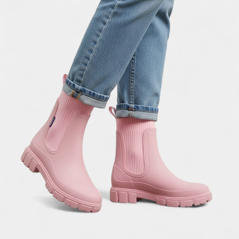 Gleame.-Enkellaarzen-Gleame | Dames enkellaarzen van rubber met ribgebreide schacht