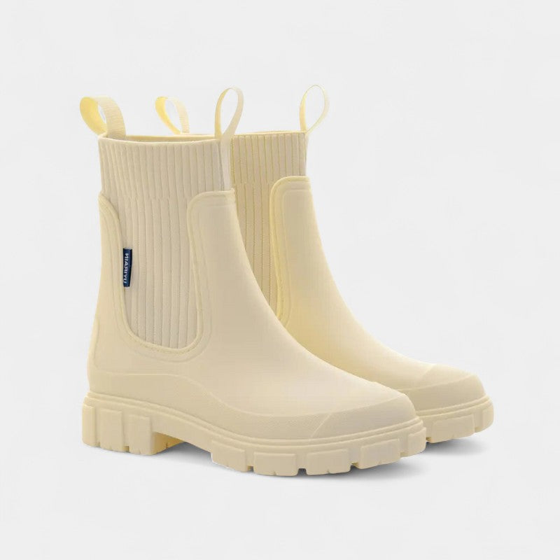 Gleame.-Enkellaarzen-Gleame | Dames enkellaarzen van rubber met ribgebreide schacht