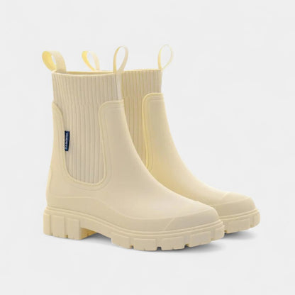 Gleame.-Enkellaarzen-Gleame | Dames enkellaarzen van rubber met ribgebreide schacht