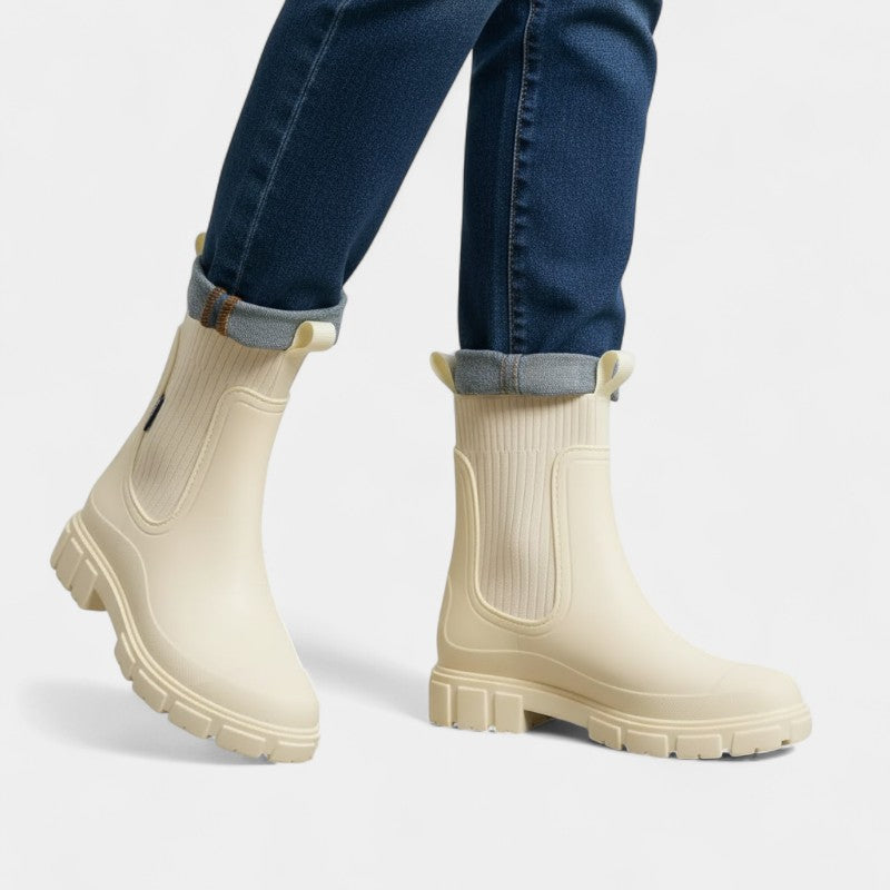 Gleame.-Enkellaarzen-Gleame | Dames enkellaarzen van rubber met ribgebreide schacht