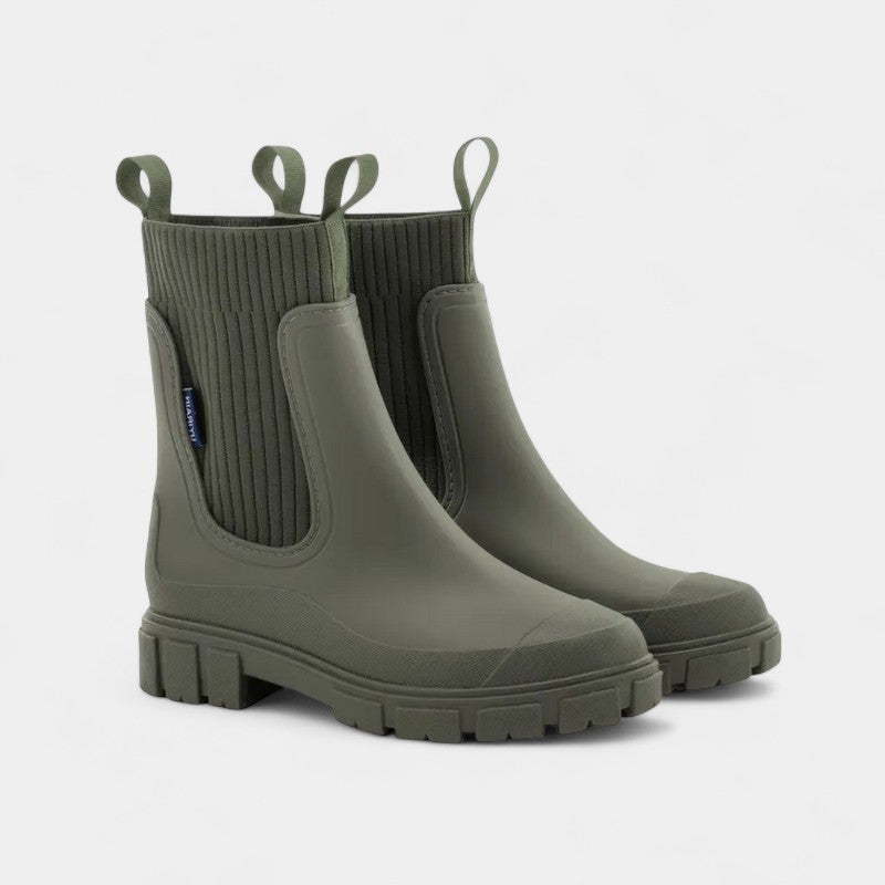 Gleame.-Enkellaarzen-Gleame | Dames enkellaarzen van rubber met ribgebreide schacht