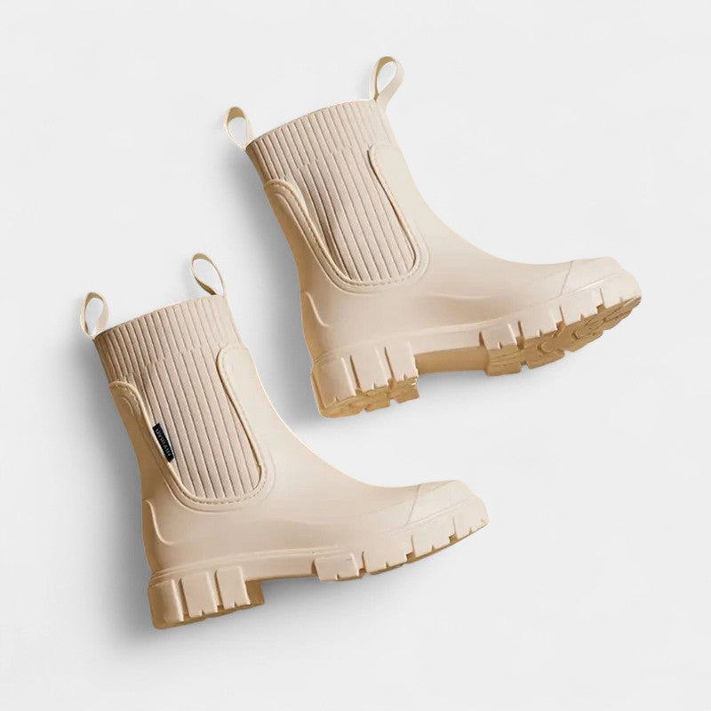 Gleame.-Enkellaarzen-Gleame | Dames enkellaarzen van rubber met ribgebreide schacht