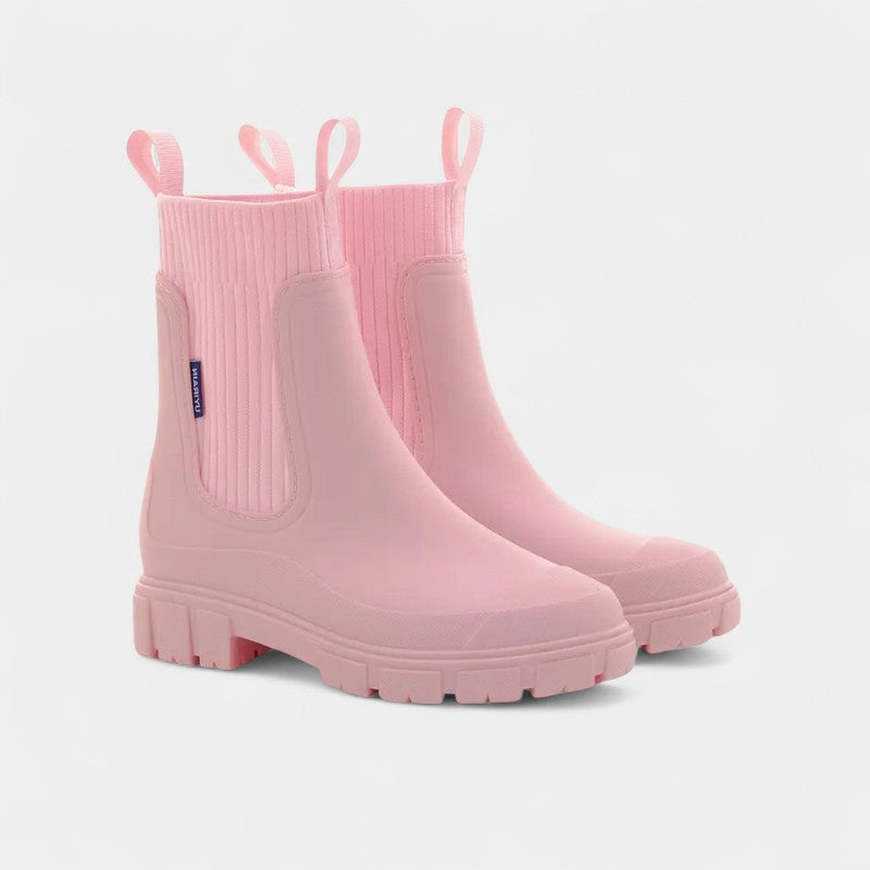 Gleame.-Enkellaarzen-Gleame | Dames enkellaarzen van rubber met ribgebreide schacht