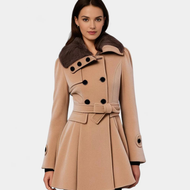 Gleame.-Fashion Women Coat Trench Winter-Gleame Lange jas – Warme damesjas met bontkraag en ceintuur