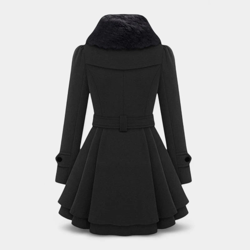 Gleame.-Fashion Women Coat Trench Winter-Gleame Lange jas – Warme damesjas met bontkraag en ceintuur