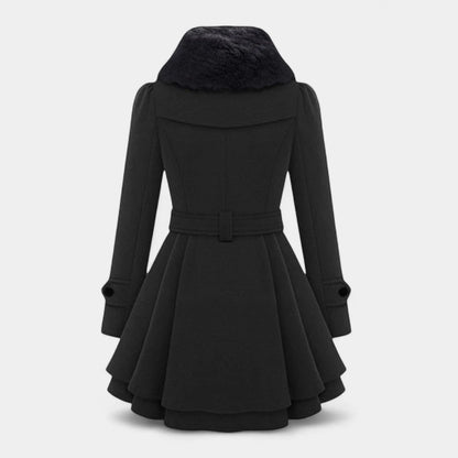 Gleame.-Fashion Women Coat Trench Winter-Gleame Lange jas – Warme damesjas met bontkraag en ceintuur