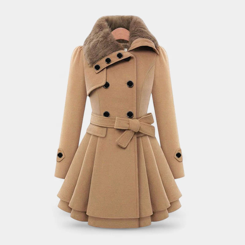 Gleame.-Fashion Women Coat Trench Winter-Gleame Lange jas – Warme damesjas met bontkraag en ceintuur