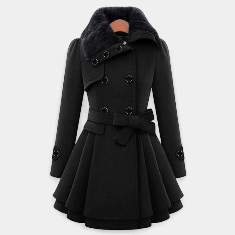 Gleame.-Fashion Women Coat Trench Winter-Gleame Lange jas – Warme damesjas met bontkraag en ceintuur