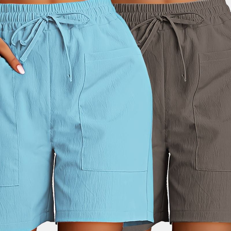 Gleame.-Gleame 2-delig set - Dames casual shorts met dubbele zakken in effen kleuren