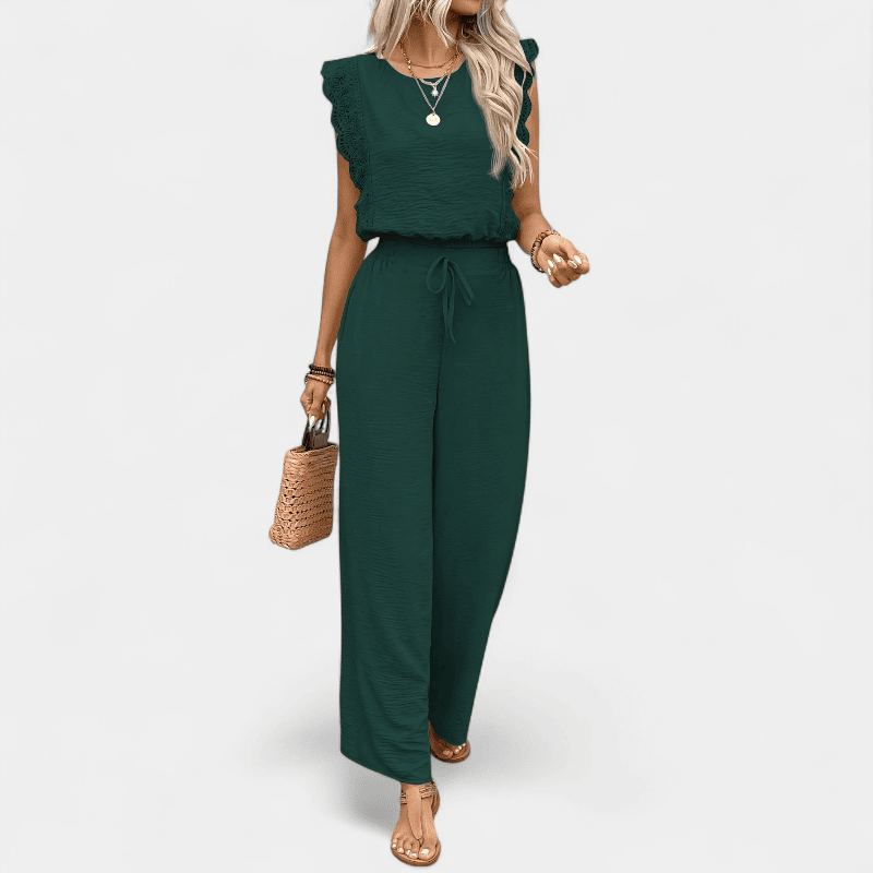 Gleame.-Gleame 2-delig set - Dames elegante broek met kanten details en bijpassende top