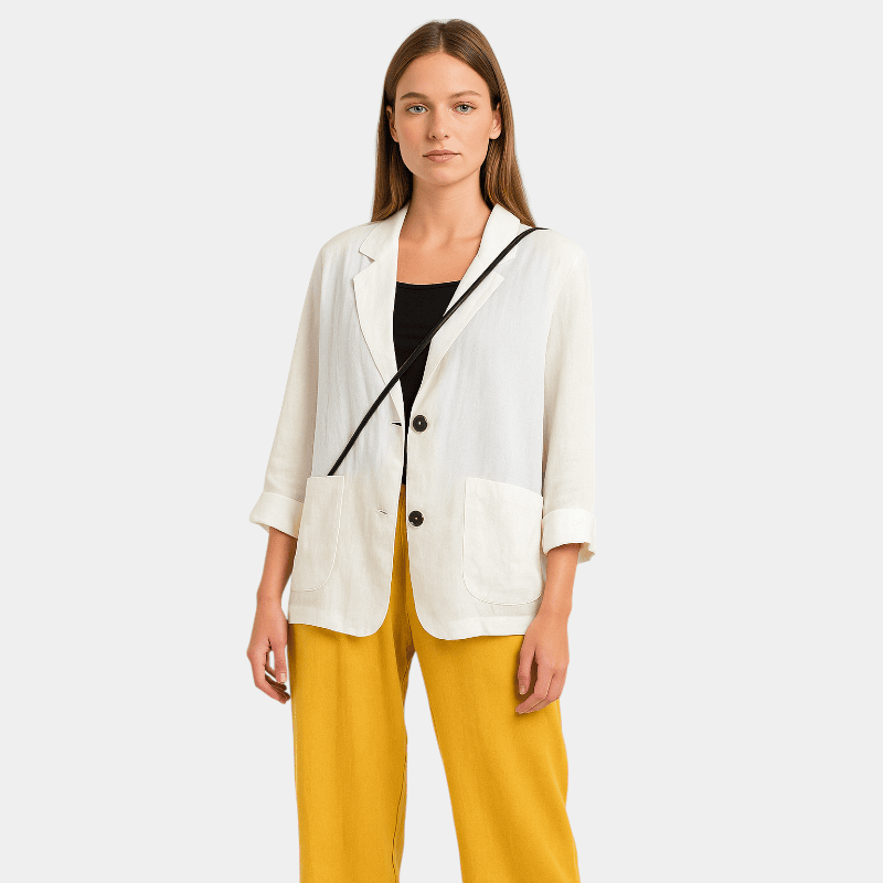 Gleame.-Gleame Blazer - Luchtige casual blazer van katoen-linnen met driekwart mouwen