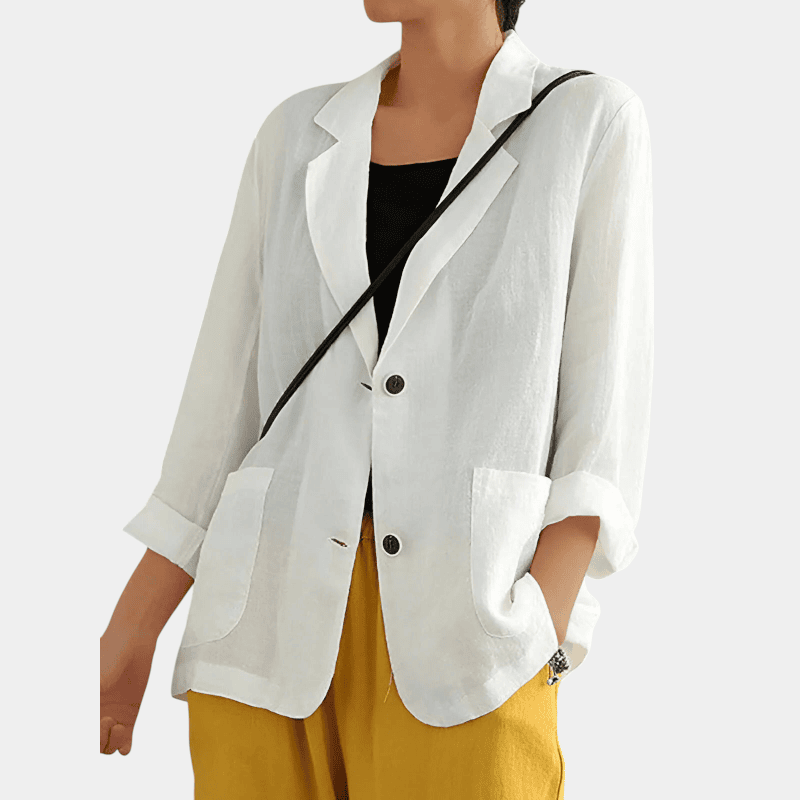 Gleame.-Gleame Blazer - Luchtige casual blazer van katoen-linnen met driekwart mouwen