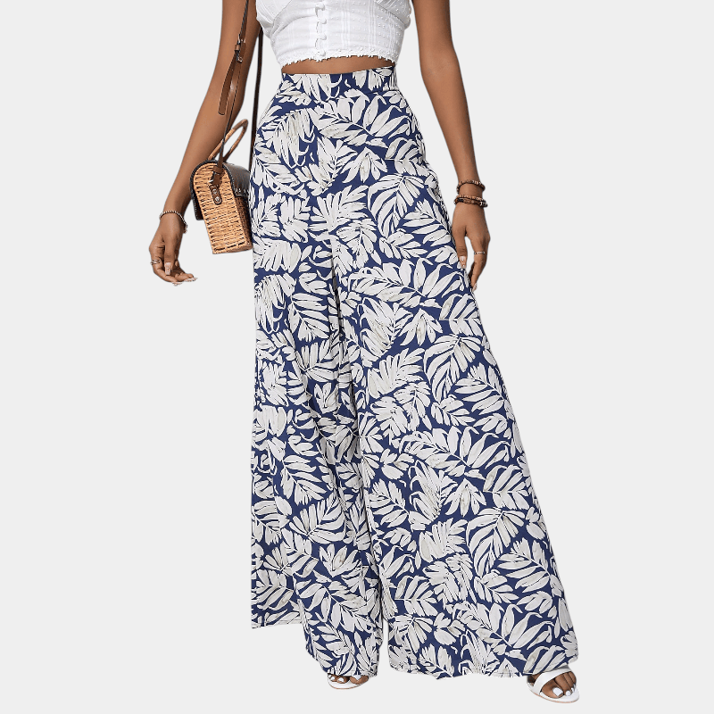 Gleame.-Gleame Broek - Bohemian chiffon wijde pijpen met bloemenprint, hoge elastische tailleband