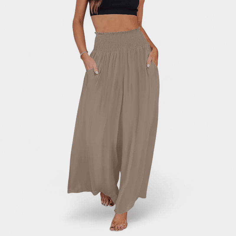 Gleame.-Gleame Broek - Casual wijde pijpen met elastische taille en schuine zakken