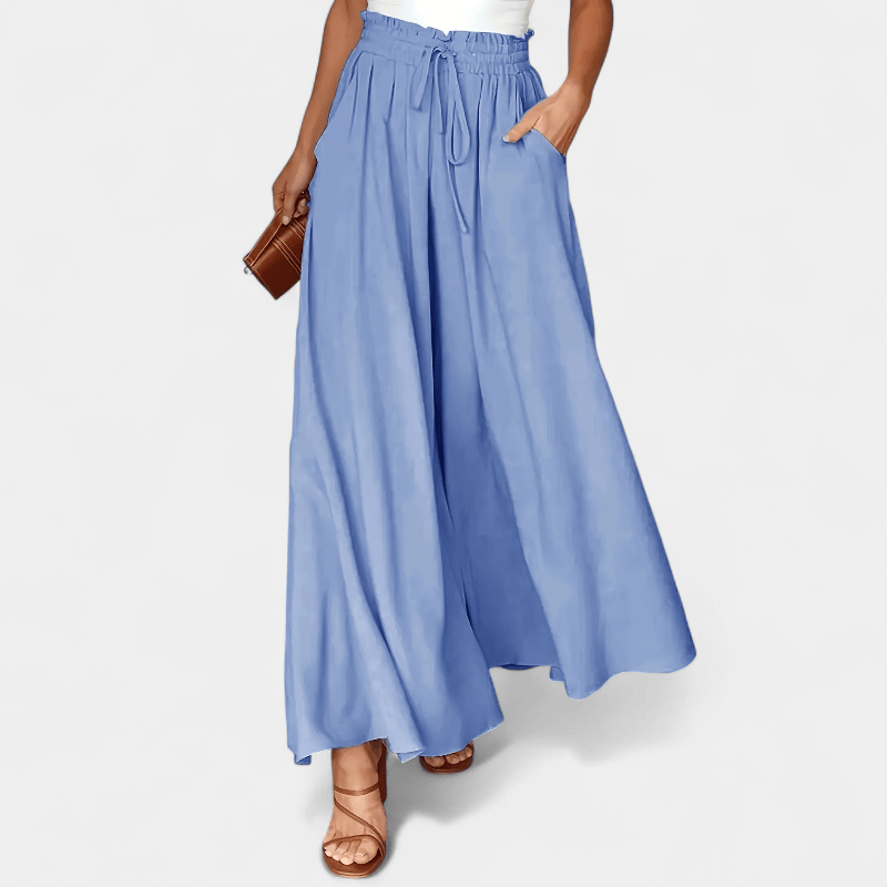 Gleame.-Gleame Broek - Dames wijde broek met elastische taille en ceintuur