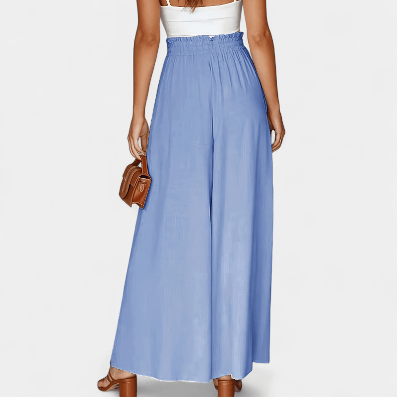 Gleame.-Gleame Broek - Dames wijde broek met elastische taille en ceintuur