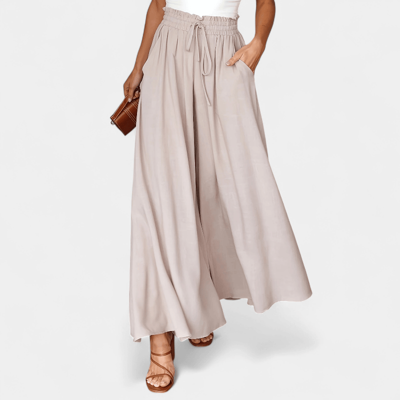 Gleame.-Gleame Broek - Elegante wijde pijpen met hoge taille en trekkoord, polyester