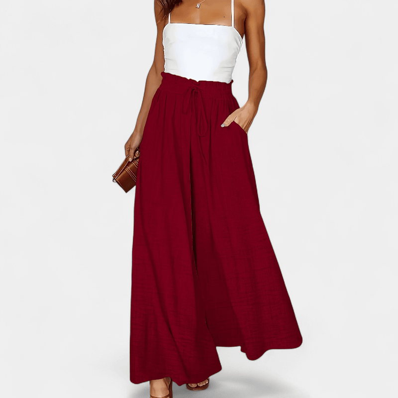 Gleame.-Gleame Broek - Elegante wijde pijpen met hoge taille en trekkoord, polyester