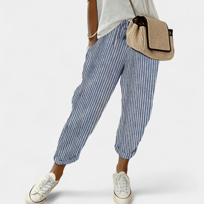 Gleame.-Gleame Broek - Dames gestreepte wijde broek met hoge taille van lichtgewicht polyester