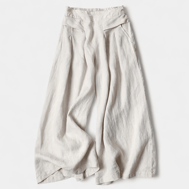 Gleame.-Gleame Broek - linnen wijde pijpen met elastische tailleband en comfortabele pasvorm