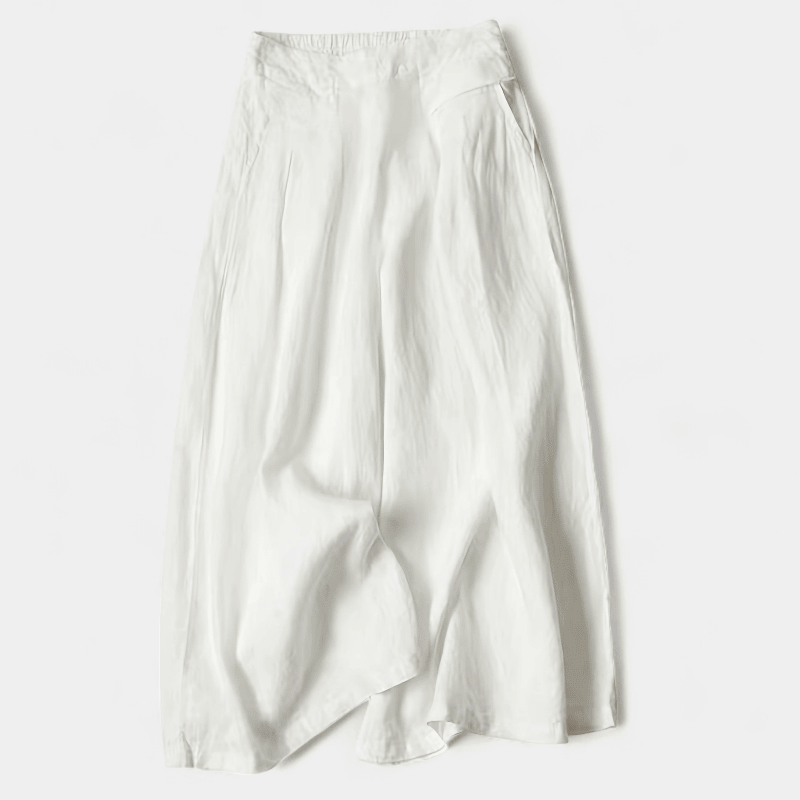 Gleame.-Gleame Broek - linnen wijde pijpen met elastische tailleband en comfortabele pasvorm