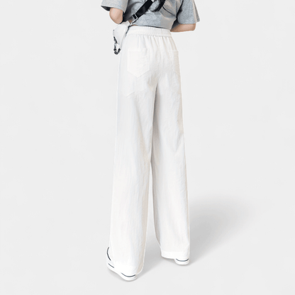 Gleame.-Gleame Broek - Minimalistische wijde pijpen met elastische taille en trekkoord, casual stijl