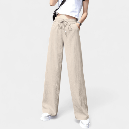 Gleame.-Gleame Broek - Minimalistische wijde pijpen met elastische taille en trekkoord, casual stijl