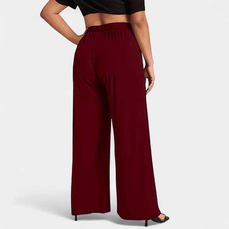 Gleame.-Gleame Broek - Plus size elegante wijde pijpen van hoog rekbare gebreide stof
